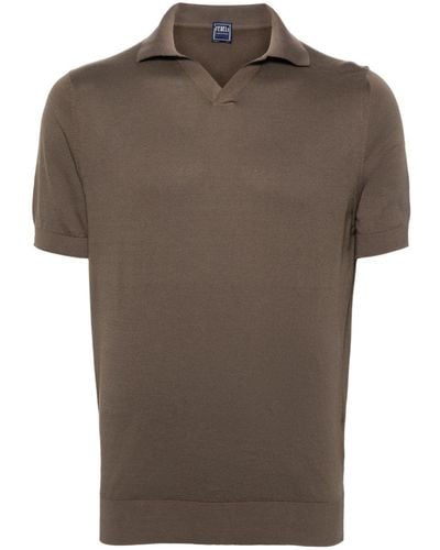 Fedeli V-neck Knitted Polo Shirt - Brown