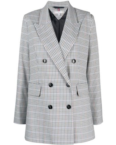 Tommy Hilfiger Checked Double-breasted Blazer - Grey