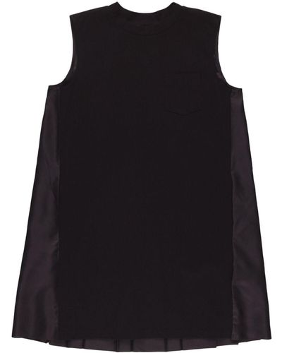 Sacai Pleated Cotton Mini Dress - Black