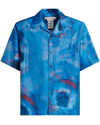 Marni Bowling Shirt With Buchi Print - Blue
