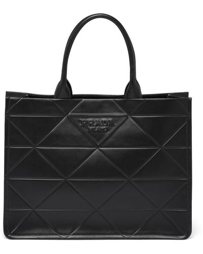 Prada トライアングルパターン レザーハンドバッグ - ブラック