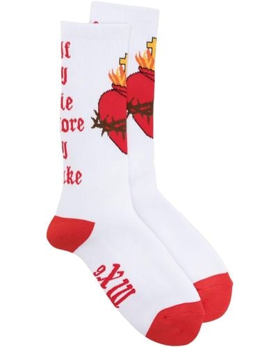 SAINT Mxxxxxx Heart-motif Cotton-blend Socks - Red