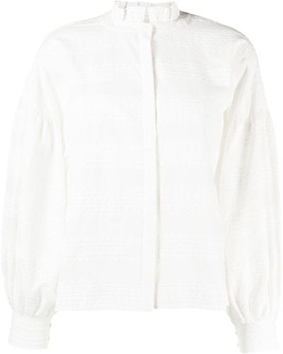 Maje Embroidered Ruffled Shirt - White