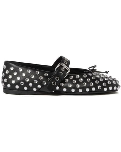 Miu Miu Studded Leather Ballerina Shoes - Black