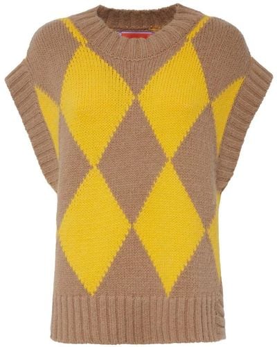 La DoubleJ Argyle-check Knit Vest - Yellow