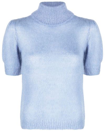 P.A.R.O.S.H. High-neck Short-sleeve Knit Top - Blue
