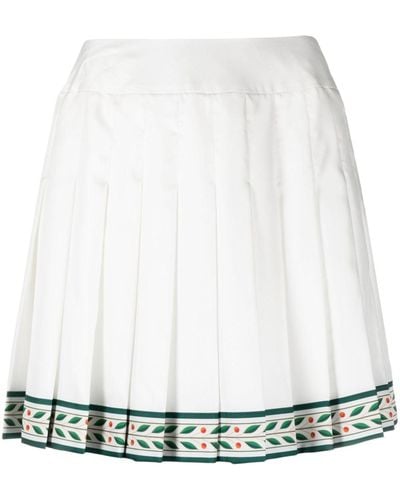 Casablanca Laurel Pleated Silk Miniskirt - White