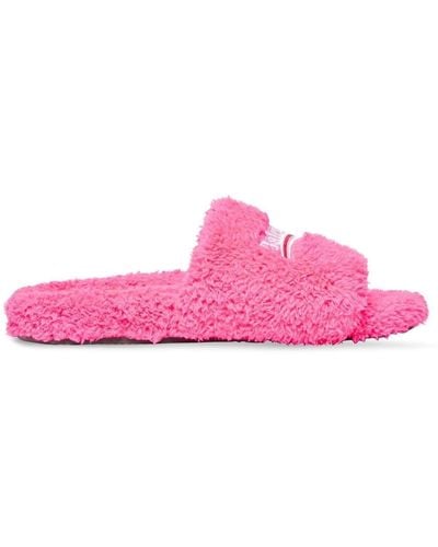 Balenciaga Furry Campaign-logo Slides - Pink