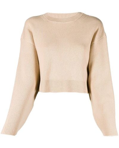 Patou Gerippter Cropped-Pullover - Natur