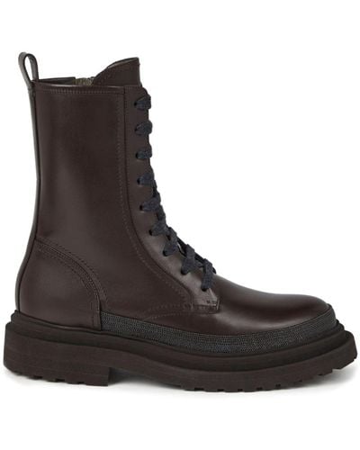 Brunello Cucinelli Monili-embellished Leather Boots - Black