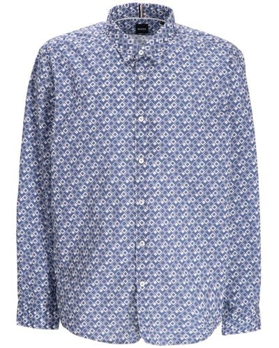 BOSS Liam Geometric-pattern Shirt - Blue