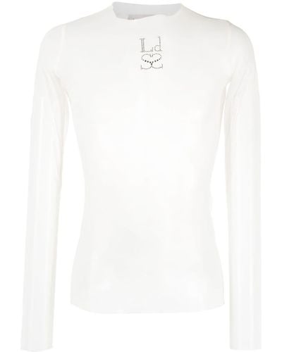 Ludovic de Saint Sernin Crystal-logo Mesh Long-sleeve Top - White
