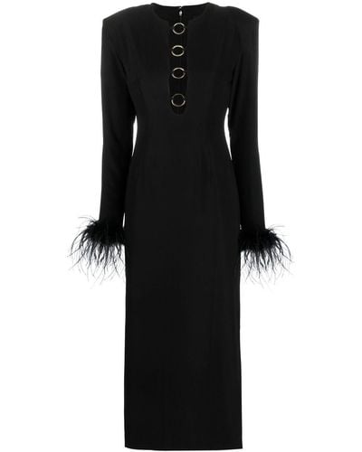 De La Vali Feather-trim Midi Dress - Black