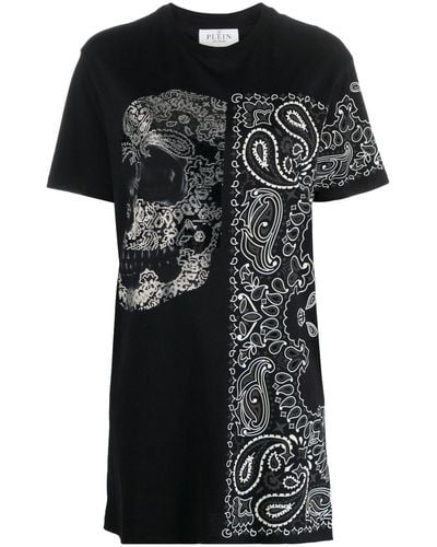 Philipp Plein Paisley-skull T-shirt Dress - Black