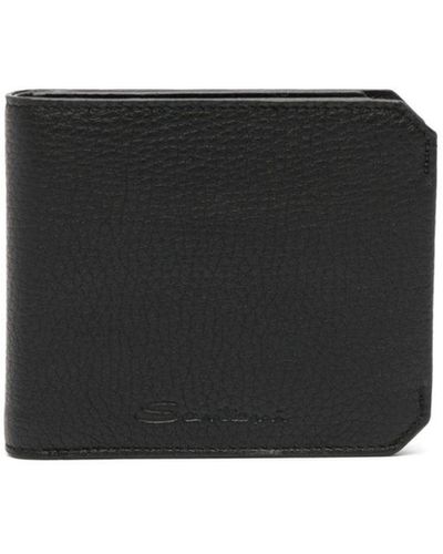 Santoni Pebbled-leather Bi-fold Cardholder - Black