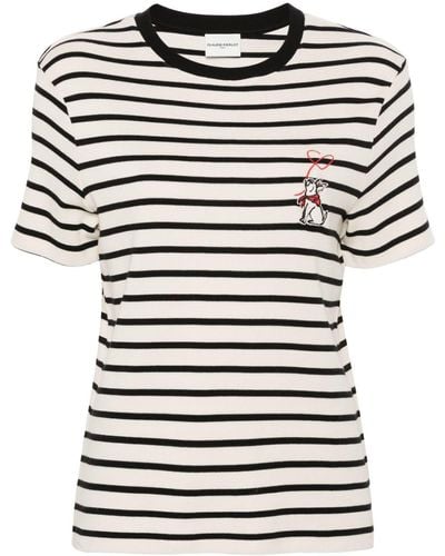 Claudie Pierlot Jean Toto-patch Breton-stripe T-shirt - Black