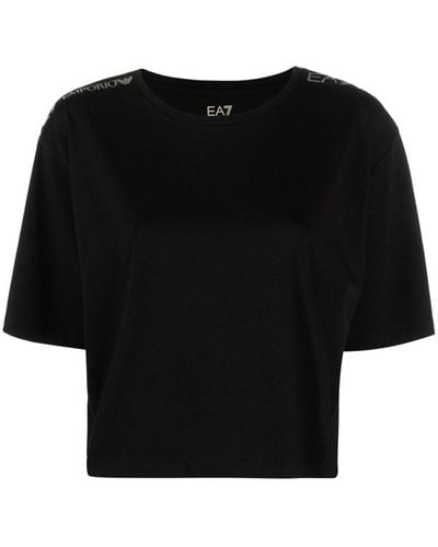 EA7 Cropped-T-Shirt mit Logo-Print - Schwarz