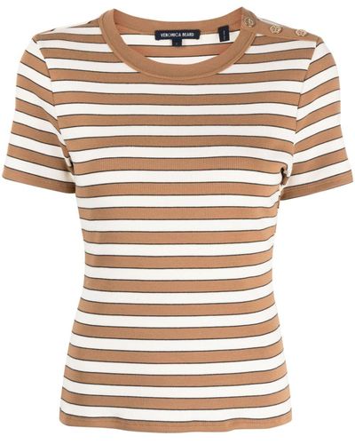 Veronica Beard Button-shoulder Stripe T-shirt - White