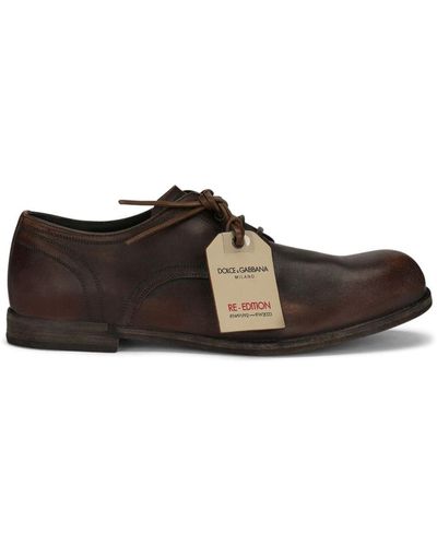 Dolce & Gabbana Logo-tag Leather Derby Shoes - Brown