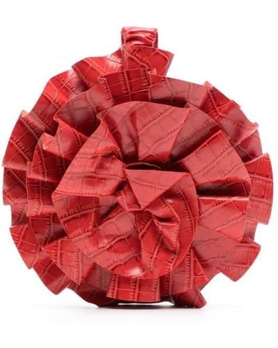 VAQUERA Crocodile-print Ruffle Clutch Bag - Red
