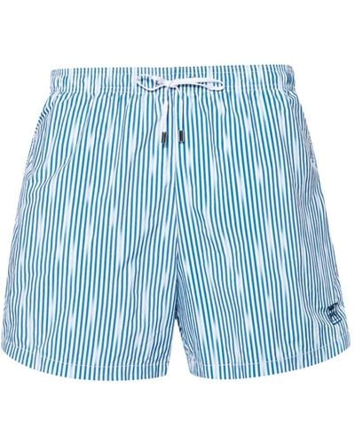 Corneliani Logo-embroidered Striped Swim Shorts - Blue