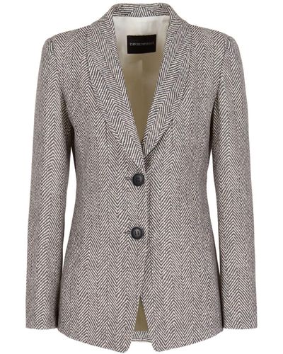 Emporio Armani Blazer boutonné à chevrons - Gris