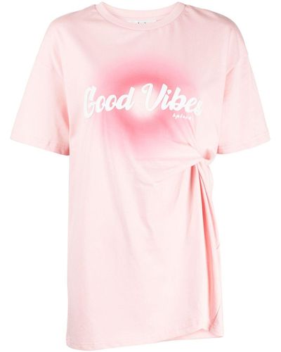 B+ AB Knot-detail Cotton T-shirt - Pink