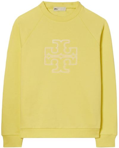 Tory Burch Logo-flocked Cotton Sweatshirt - Yellow