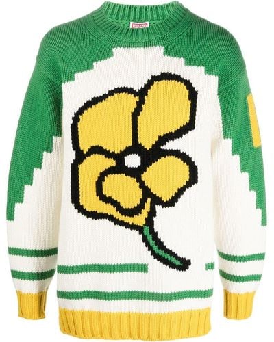 KENZO Floral-print Knit Jumper - Green