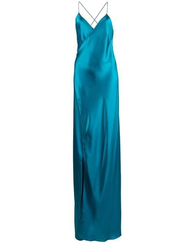 Michelle Mason Vestido de fiesta de seda con tiras cruzadas - Azul