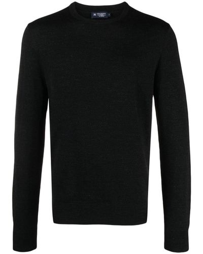 Hackett Herringbone Jacquard Wool Jumper - Black