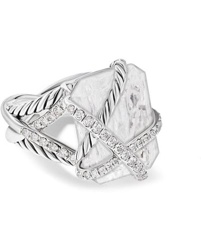 David Yurman Anillo de cóctel Cable Wrap en plata de ley con diamantes y cristales - Blanco