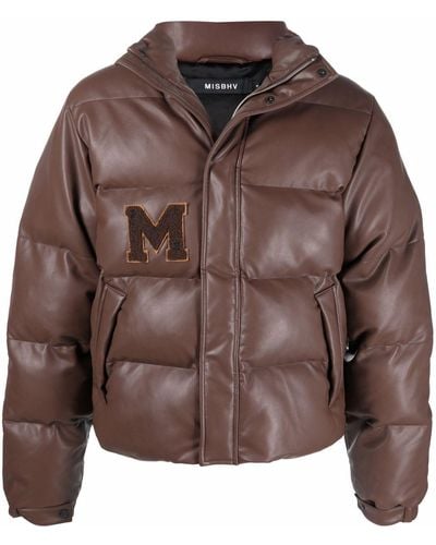 MISBHV Logo-patch Faux-leather Puffer Coat - Brown