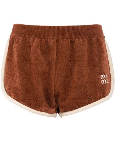 Miu Miu Terry-cloth Track Shorts - Brown