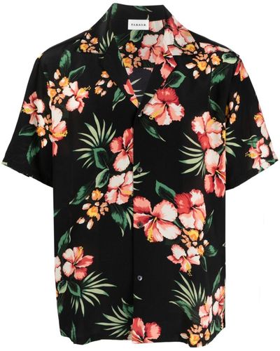 P.A.R.O.S.H. Floral-print Silk Short-sleeve Shirt - Black