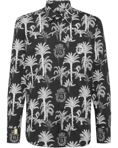 Billionaire Palm Tree-print Cotton Shirt - Gray