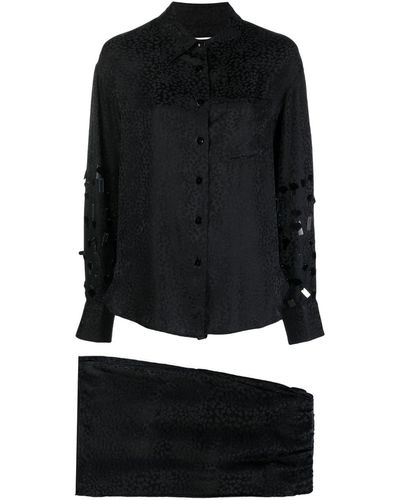Art Dealer Patterned-jacquard Silk Pajama Set - Black