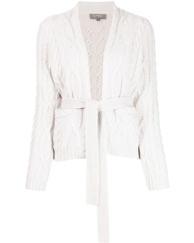 N.Peal Cashmere Tied-waist Knit Cardigan - Gray