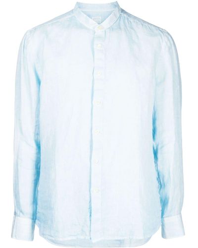 120% Lino Overhemd Met Bandkraag - Blauw