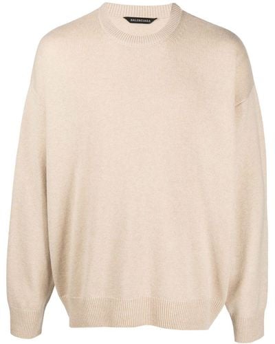 Balenciaga Logo-embroidered Cashmere Sweater - Natural