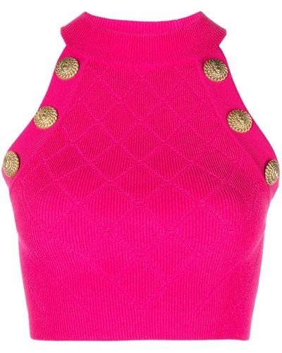 Balmain Cropped-Top mit Löwenkopf - Pink