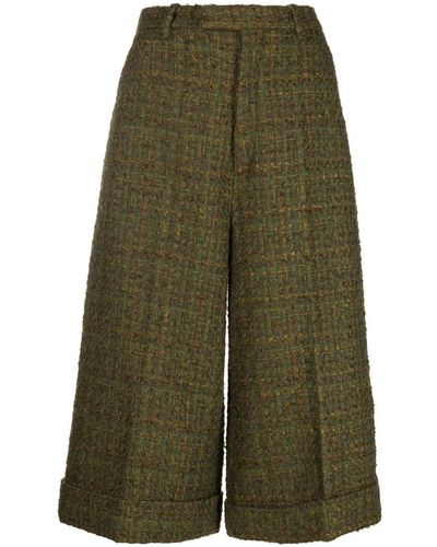 Gucci Wool Tweed Cropped Trousers - Green