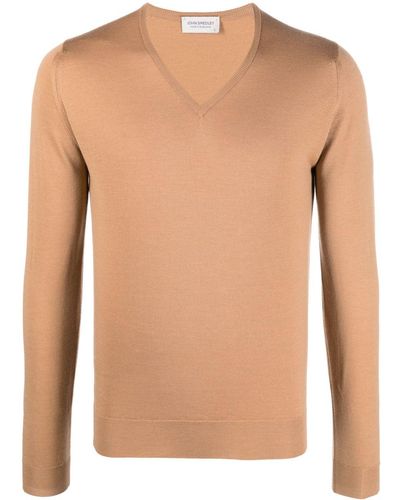 John Smedley V-neck Fine-knit Sweater - Natural