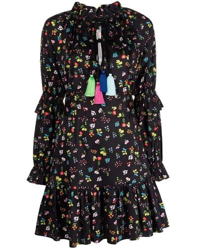 Cynthia Rowley Floral-print Flounce Mini Dress - Black
