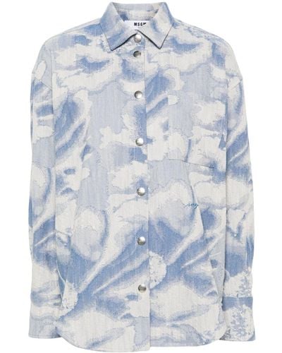 MSGM Abstract-pattern Print Cotton-blend Shirt - Blue