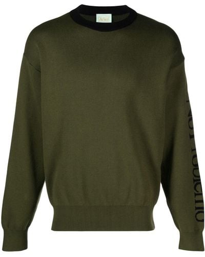 Aries Slogan Intarsia-knit Sweater - Green