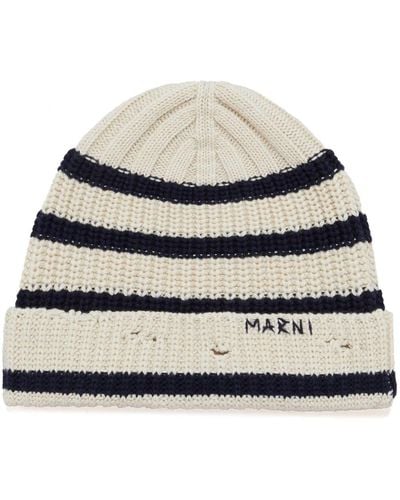 Marni Logo-embroidered Striped Beanie - Natural