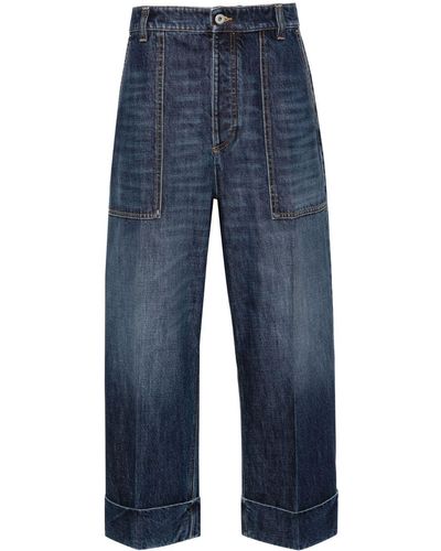 Bottega Veneta Gerade High-Waist-Jeans mit Umschlag - Blau