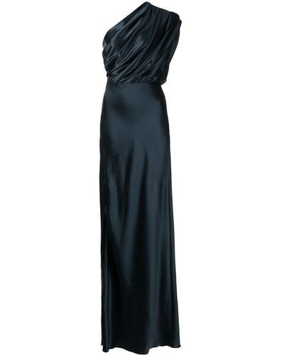 Michelle Mason Silk Asymmetrical Gathered Gown - Black