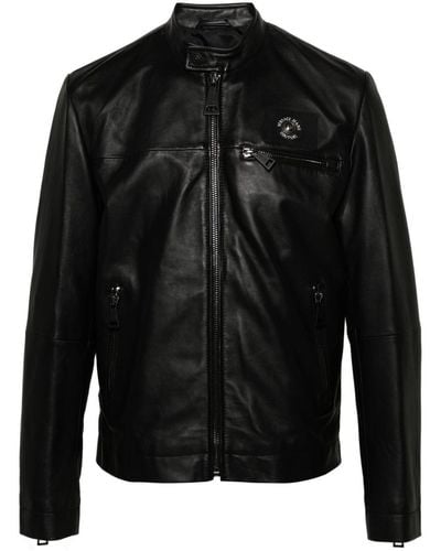 Versace Logo-patch Leather Jacket - Black